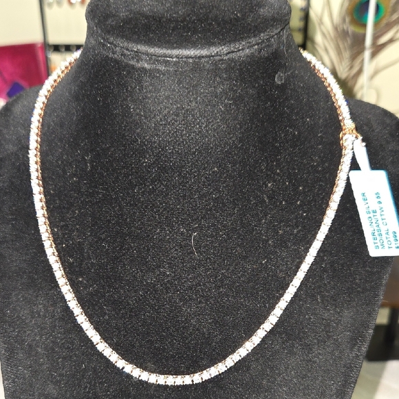 Moissanite Jewelry - 🥳SOLD🎉 925 Sterling With 18k Rose Gold Moissanite Diamond Tennis Necklace NWT